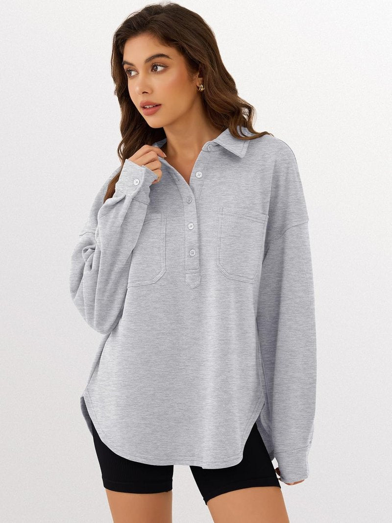 ANRABESS Oversized Sweatshirt for Women - Casual Long Sleeve Tunic with Side Slit & Button Lapel | Fall 2025 Collection