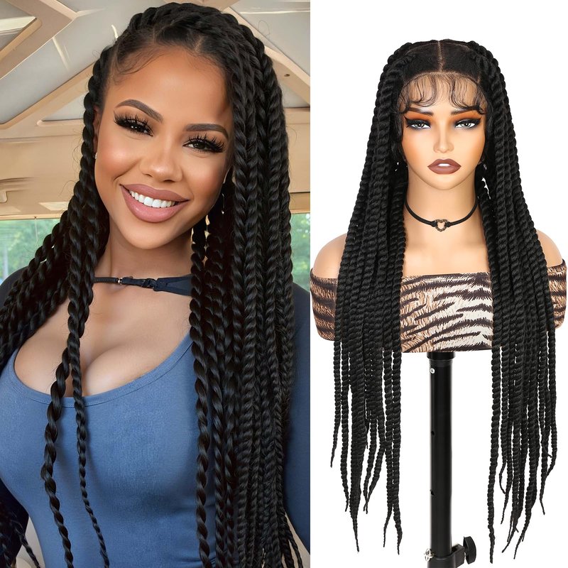 WIGER Real 360 Full Lace Twisted Wigs Single-layer HD Lace Braided Wigs for Black Women Knotless Senegal Twist Wigs Long Full Lace Wigs with 22 Handmade Twists Synthetic Lace Front Hair Wig