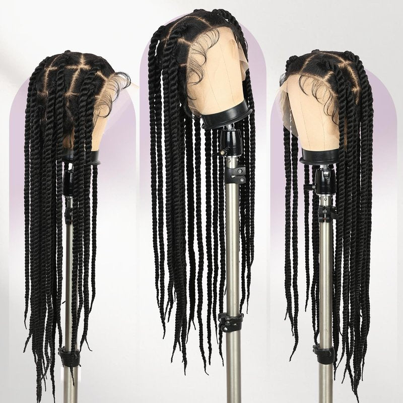 WIGER Real 360 Full Lace Twisted Wigs Single-layer HD Lace Braided Wigs for Black Women Knotless Senegal Twist Wigs Long Full Lace Wigs with 22 Handmade Twists Synthetic Lace Front Hair Wig
