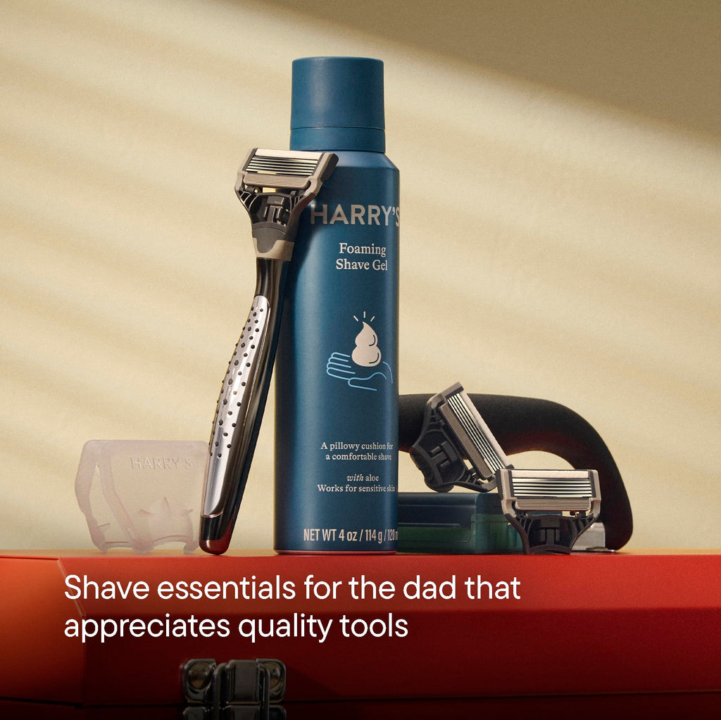 Harry's Original Shaving Kit for Men - Razor Handle, 3 Razor Blade Refills, Foaming Shave Gel, Travel Blade Cover - German Engineered - Craft Edition