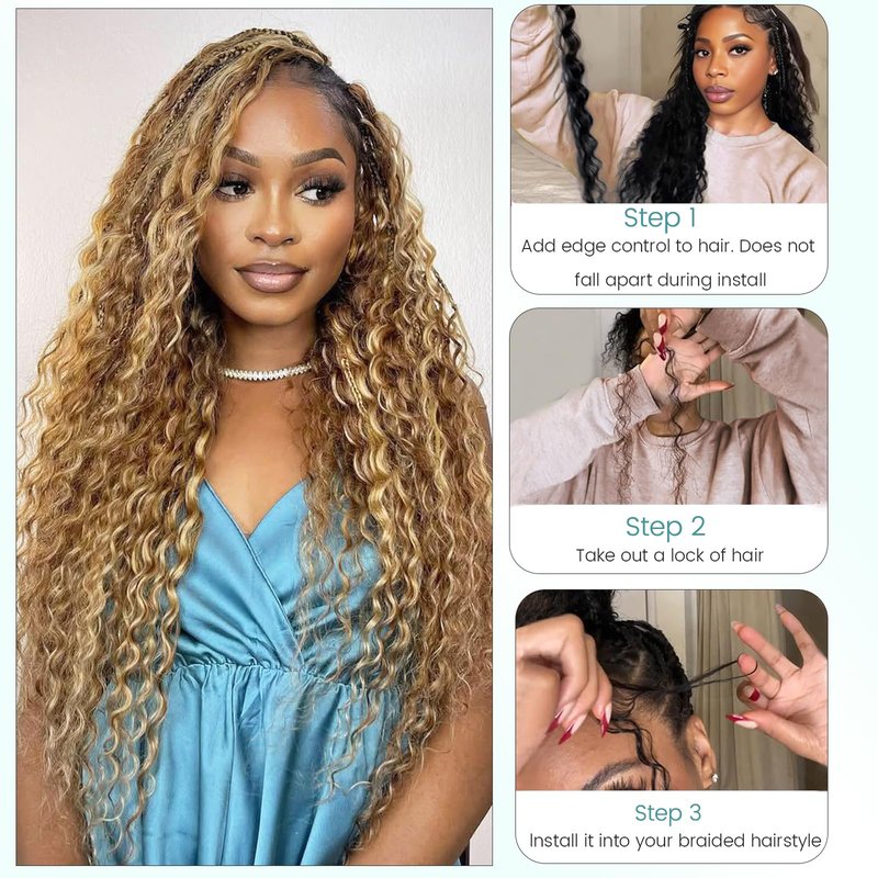 Water Wave Bulk Human Hair No Weft for Boho Knotless Braids 18 Inch Real Human Hair Ombre Blonde 613 Curly Micro Braiding Human Hair Balayage Wet and Wave Human Braiding Hair 100g