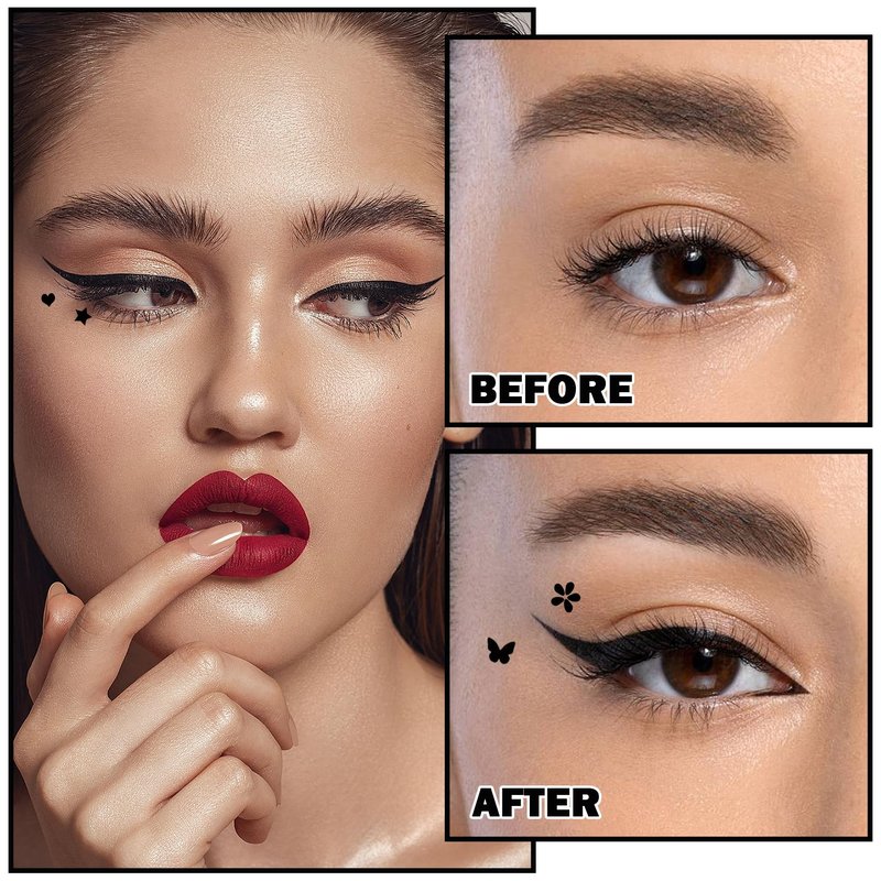 XINGXYUEL 5PCS Liquid Winged Eyeliner Stamp Pen Set - Double-headed Black Eye Liner Pencil - Long-lasting Waterproof Stamp Eyeliner Set for Eye Makeup - Star, Heart, Flower, Butterfly, Triangle