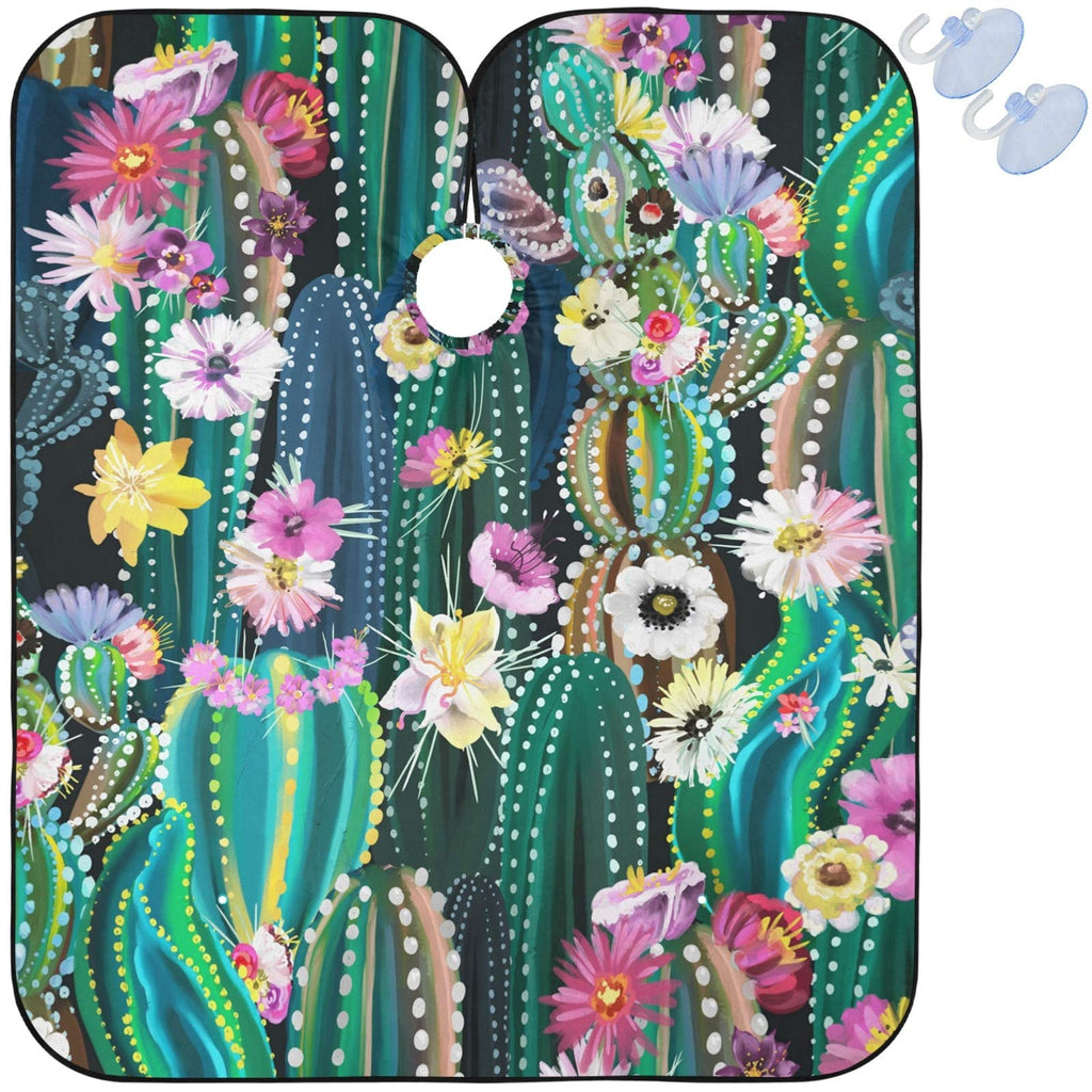 Visesunny Barber Cape - Green Cactus With Flower Polyester Hair Cutting Salon Apron Anti-Static Haircut Water-Resistant Shaving Cloth Beard Shaving Bib Hairdressing Cape