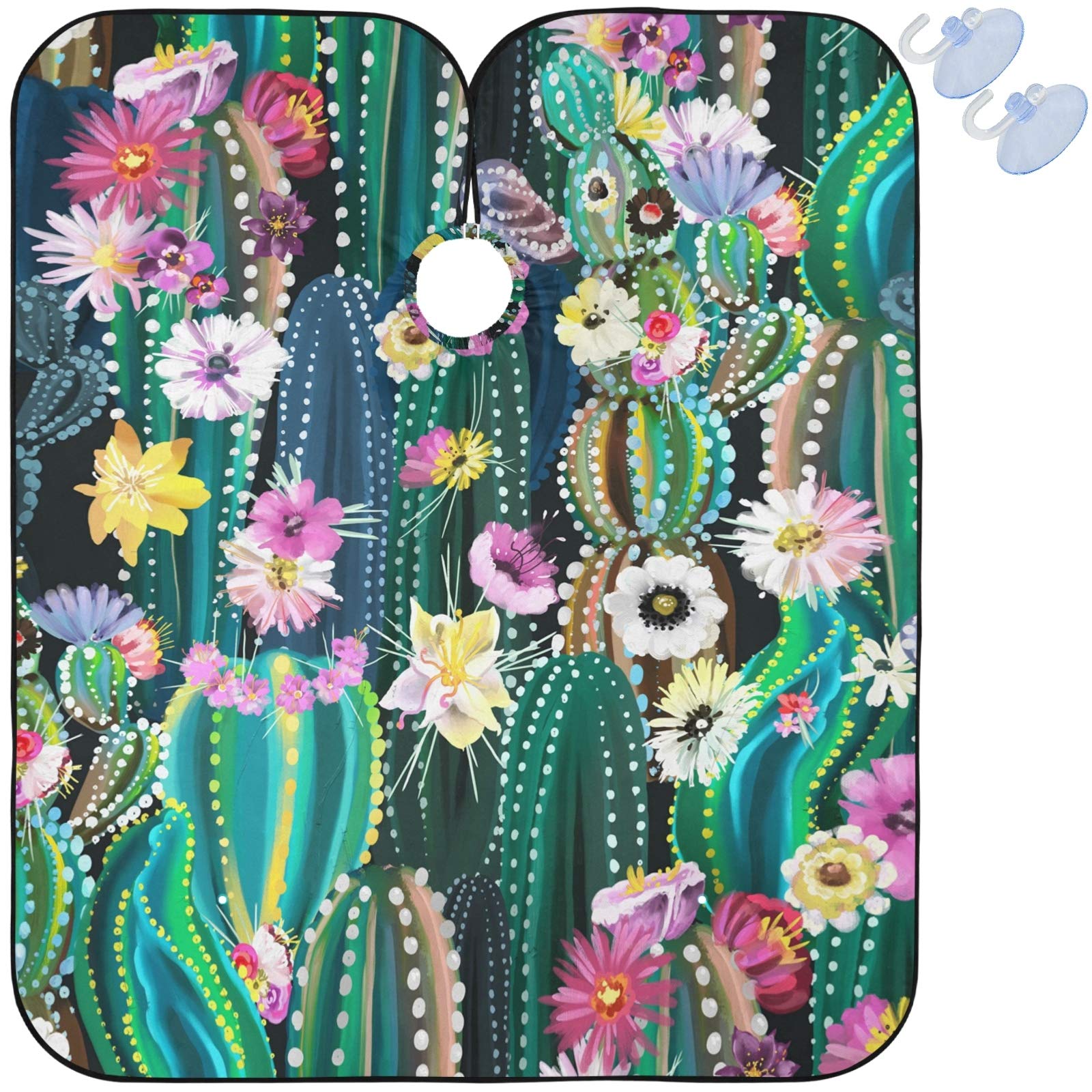 Visesunny Barber Cape - Green Cactus With Flower Polyester Hair Cutting Salon Apron Anti-Static Haircut Water-Resistant Shaving Cloth Beard Shaving Bib Hairdressing Cape