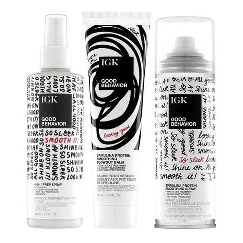 IGK Smoothing Frizz Fighters Kit - Ultimate Anti-Frizz Solution for Silky Hair | 3-Piece Set