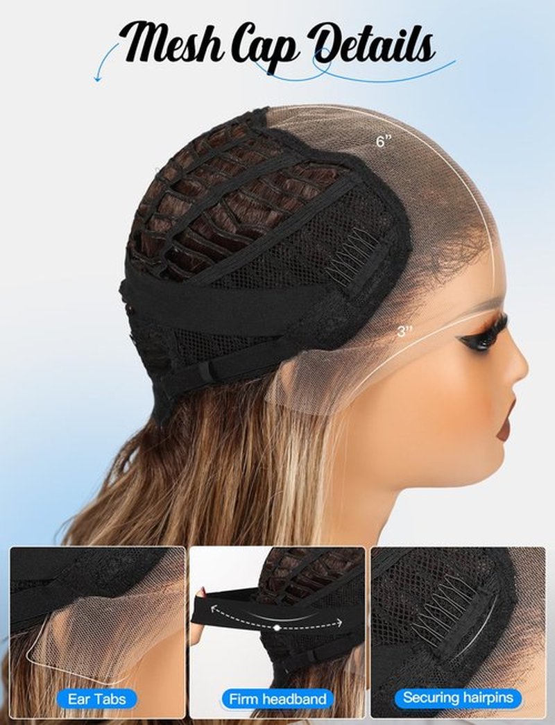 HAIRCUBE 13×6 Glueless Lace Front Wavy Wig, 26 Inch Lace Synthetic Wigs for Women Brown Highlights Color