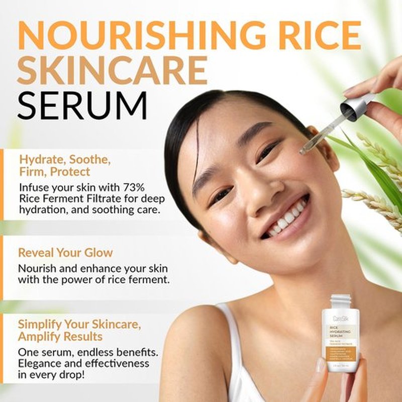 Caresilk Rice Face Serum - With Hyaluronic Acid, Niacinamide - 73% Rice Ferment Filtrate, Nourishing, Moisturizing Facial Serum - Rice Serum For Face - 30ml