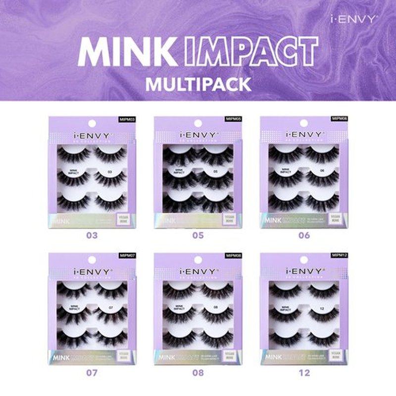 I-Envy 3-in-1 MinkImpact Multipack, 100% 3D Mink-Like Vegan Lashes, Soft, Natural, Fluffy & Lush, Clear Undetectable Band, Lightweight & Comfortable (06)