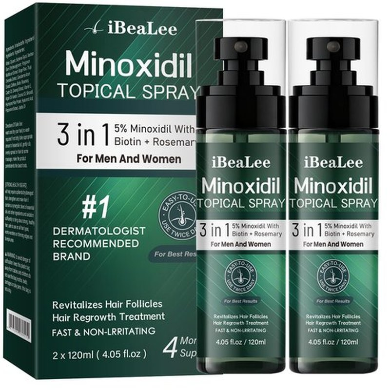 5% Minoxidil for Men and Women Hair Growth, Minoxidil Hair Growth Spray with Biotin & Rosemary to Fight Hair Loss, Extra Strength Hair Regrowth Treatments for Thicker Stronger Fuller Hair, 2 Bottles