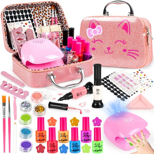 Kids Nail Polish Set for Girls, 27Pcs Nail Art Kit with Nail Dryer & Storage Case, Non-Toxic Peel-Off Water-Based Nail Polish, Christmas Birthday Gifts Toys for Toddlers Kids Girls Age 8 9 10+