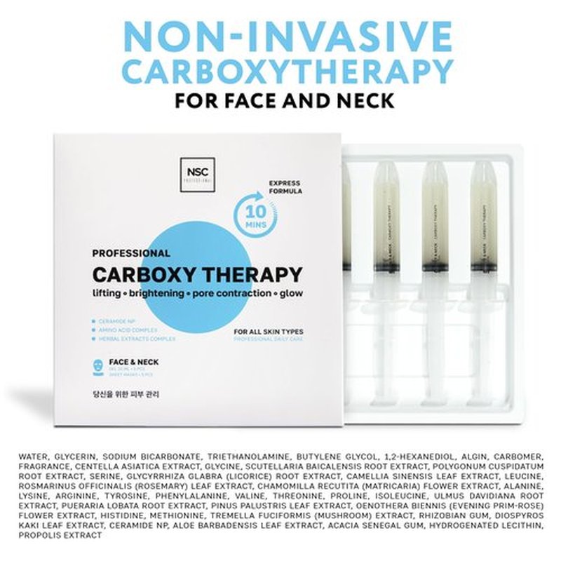 Name Skin Care Korean Carboxy CO2 Therapy Face & Neck Mask Set of 5 - Hydrating Oxygen Carboxytherapy Skincare Sheet Masks - Moisturizing Anti Aging Pore Tightening Brightening Facial Treatment Gel