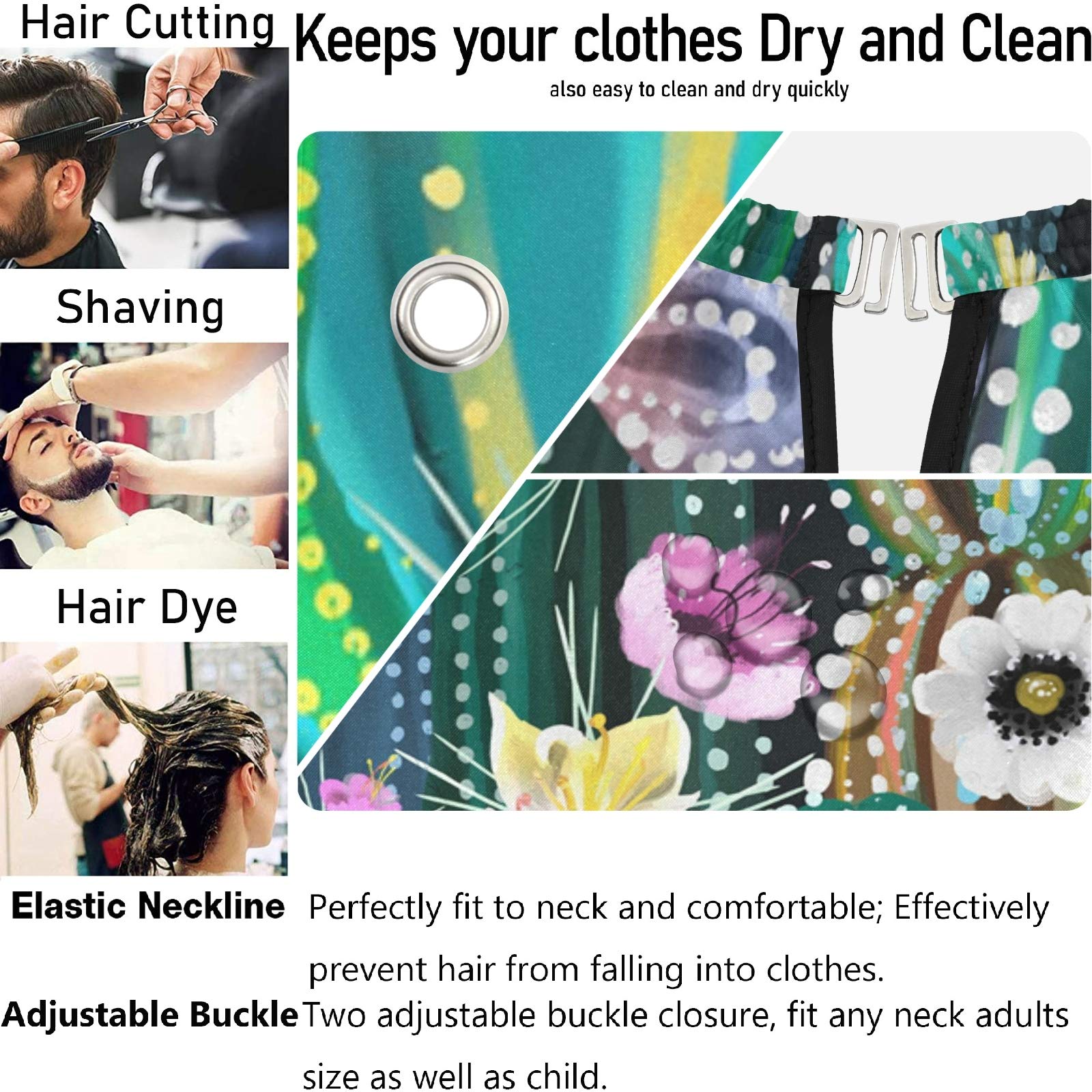 Visesunny Barber Cape - Green Cactus With Flower Polyester Hair Cutting Salon Apron Anti-Static Haircut Water-Resistant Shaving Cloth Beard Shaving Bib Hairdressing Cape