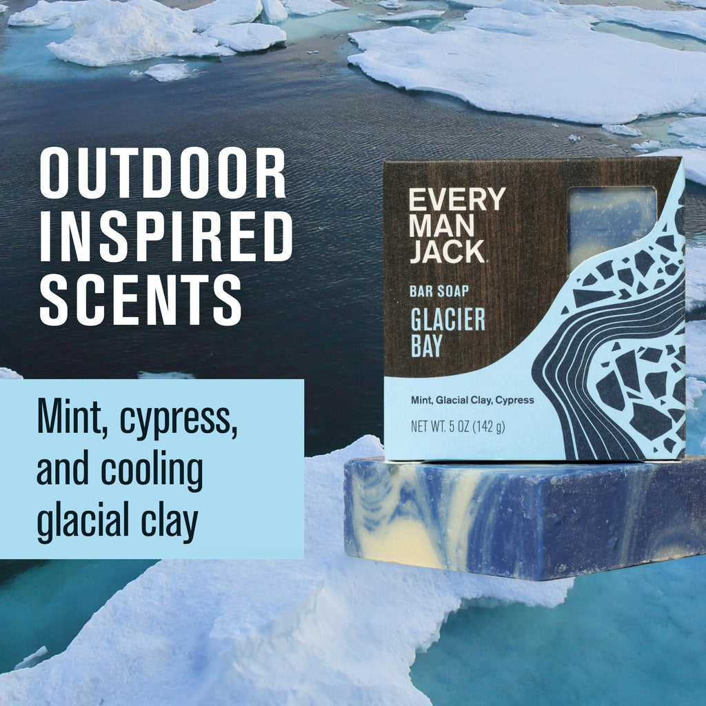 Every Man Jack Cold Plunge Mens Bar Soap - Glacier Bay Scent with notes of Uplifting Mint, Cypress, and Cooling Glacier Clay - Deeply Cleans, Hydrates with Naturally Derived Ingredients - 5oz 2 Pack