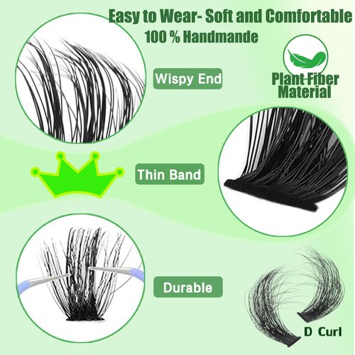 Lashes Clusters 180D+240D Thick Lash Clusters 14-24mm Long Cluster Eyelash Extensions 432Pcs Eyelash Clusters Waterproof Volume Individual Cluster Lashes Soft Wispy Mink False Eyelashes