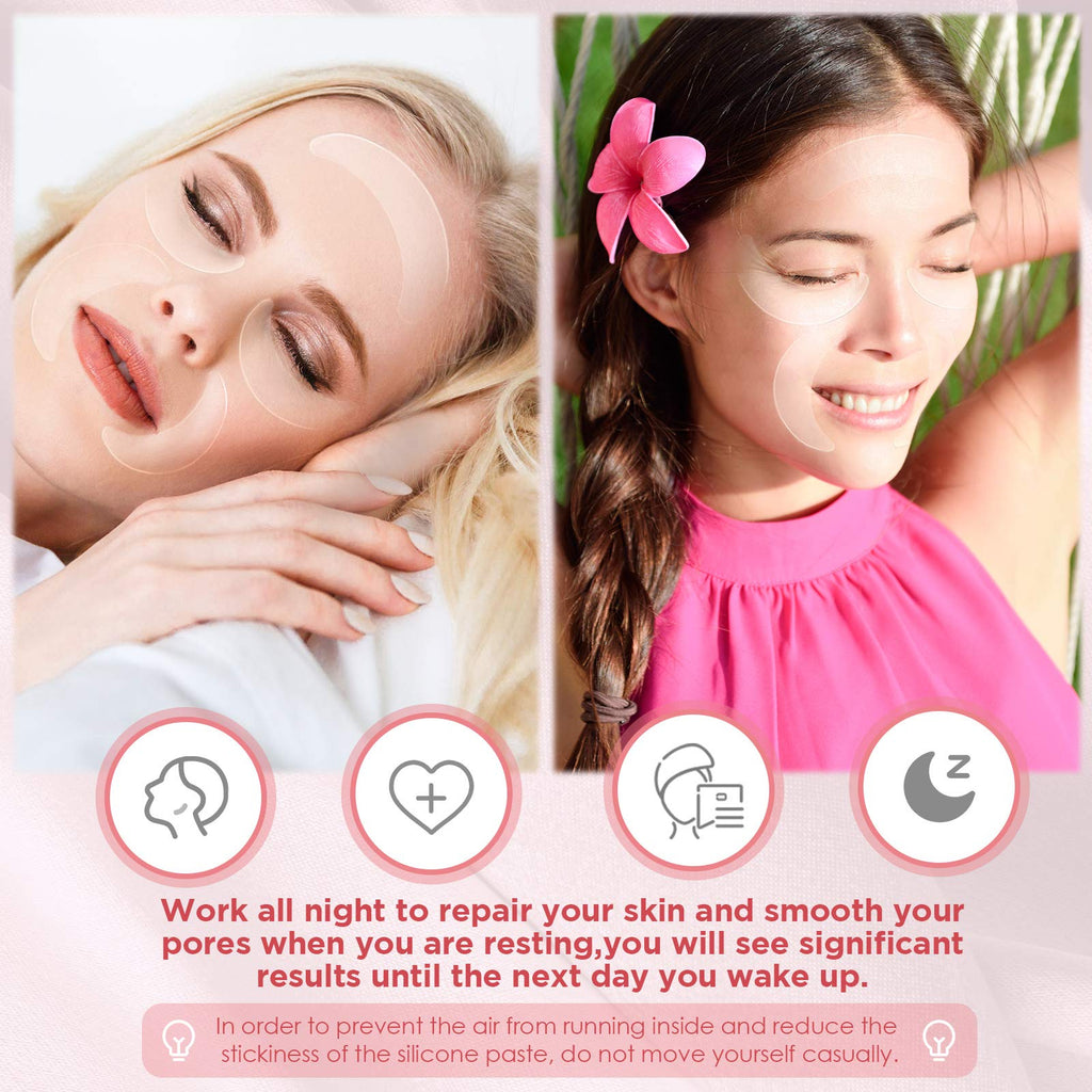 Syhood 12 Pieces Silicone Eye Wrinkle Pads Anti Aging Silicone Pads Reusable Reduce Skin Wrinkles Under Eye Patches Cleavage for Mouth and Eyes(Transparent)