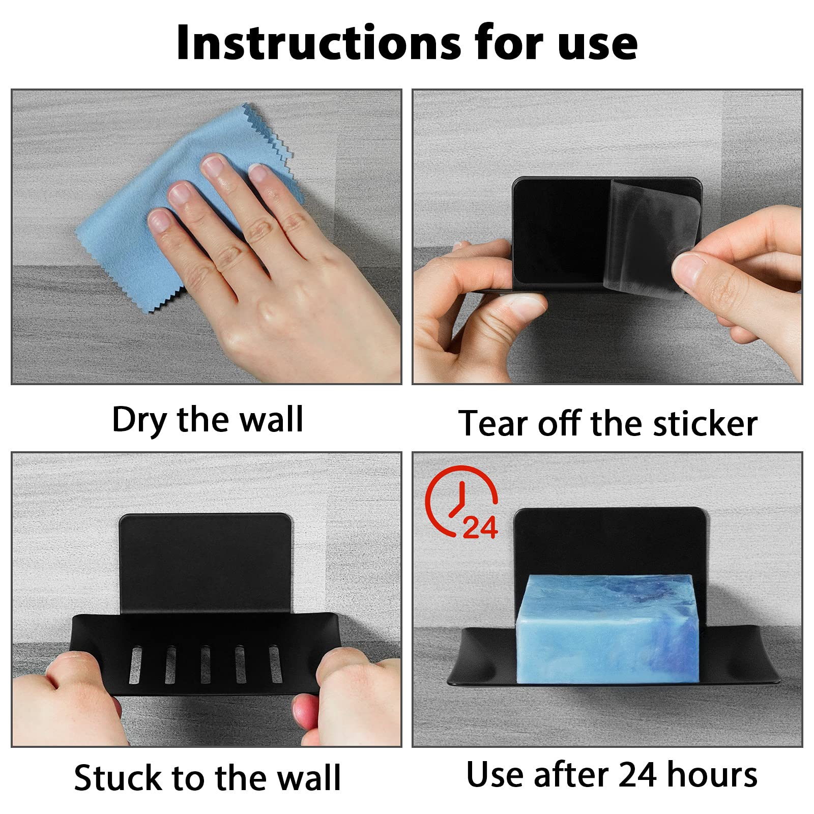 Soap Dish for Shower, 5 Slot Self-Adhesive Soap Holder for Bathroom, Wall Mounted Shower Soap Holder, Stainless Steel Soap Tray Black