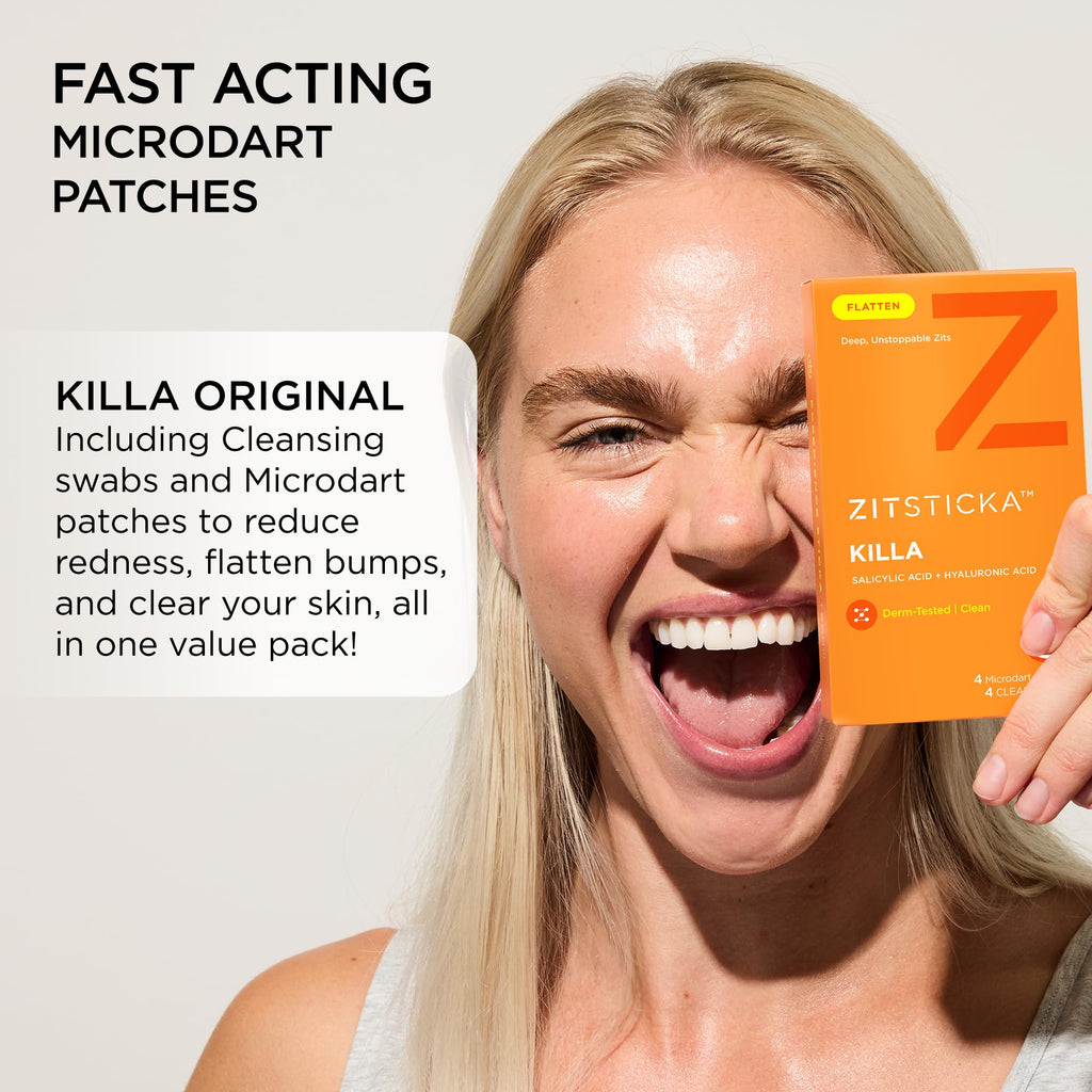 ZitSticka Killa Microdart Pimple Patches for Face - Most Potent Pimple Patch with Fast-Acting Microdarts - For Deep, Early-Stage Zits with Salicylic Acid - Regular 4 Count with Cleaning Swab