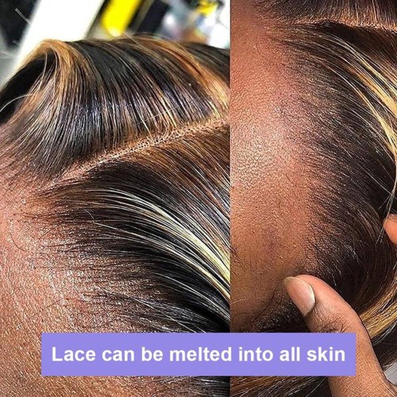 Aveiyce 13x6 1b/27 Highlight Ombre Balayage Lace Front Wigs Human Hair Black and Blonde Body Wave HD Transparent Lace Frontal Wig Pre Plucked with Baby Hair for Black Women 180% Density Wig 20 Inch
