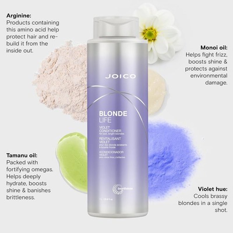 Joico Blonde Life Violet Conditioner - Neutralizes Brassy Tones & Boosts Shine | Sulfate Free with Monoi & Tamanu Oil