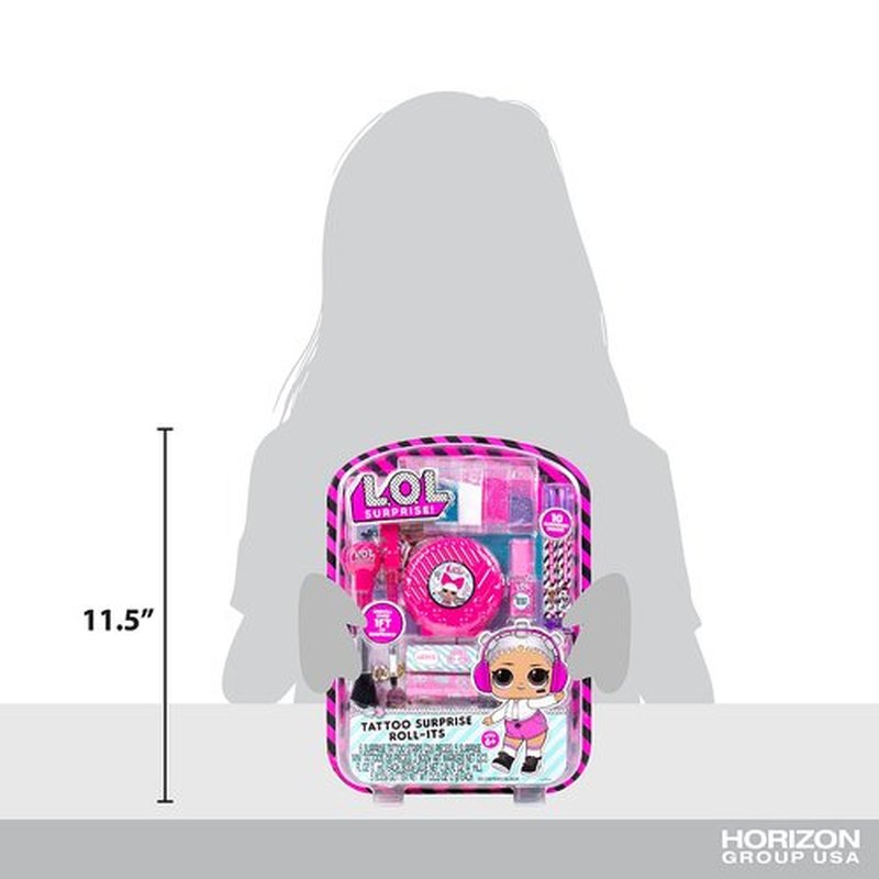 L.O.L. Surprise! Tattoo Roll-Its by Horizon Group USA, LOL Surprise Tattoos for Kids, Unroll Over 1 ft. of Surprises, Includes Temporary Tattoos, Body Art Markers, Stencils, Glitter, Body Gems & More