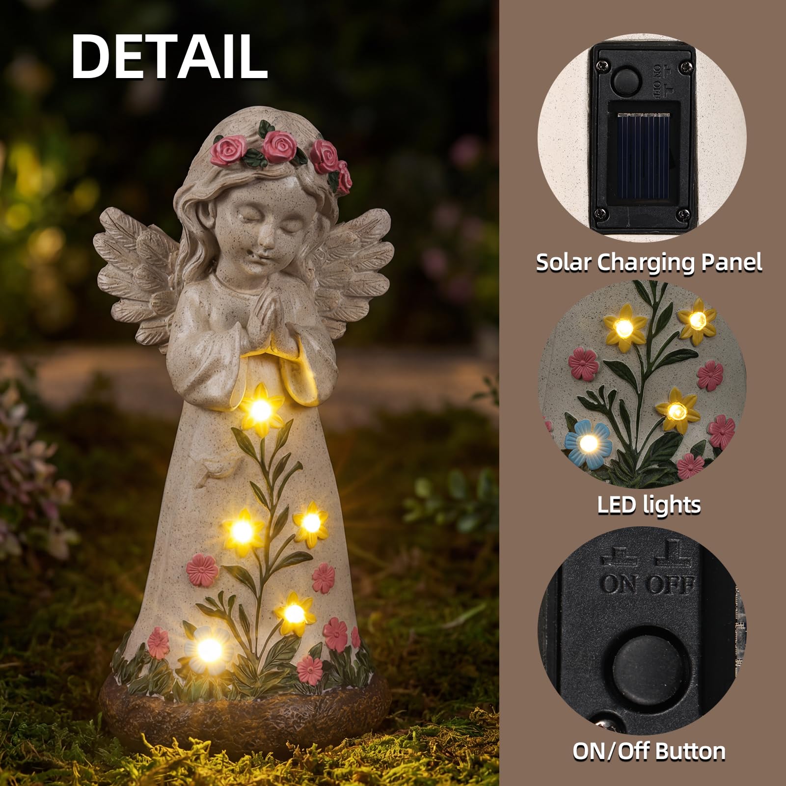 Rempry Solar Garden Angel Statue Decor for Yard Lawn Patio Outdoor, Unique Thanksgiving Anniversary Housewarming Decoration Gifts for Mom Grandma Women