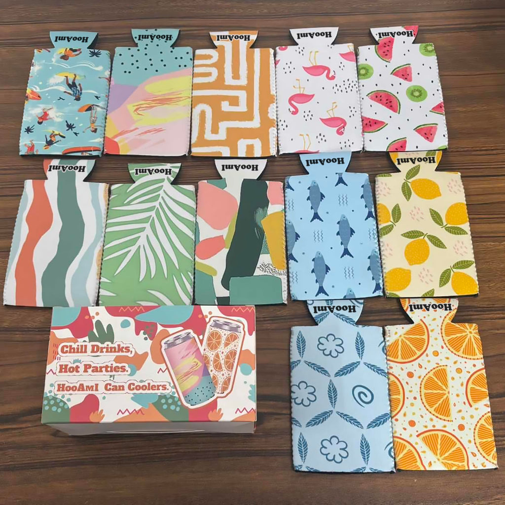 12 Pack Slim Can Cooler Sleeve Insulated Tall Cans 12 Oz Bulk Neoprene Slim Drink Bottle Holder Summer Party Decorations, Blanks for Vinyl Projects Birthday Wedding Favors & Gifts