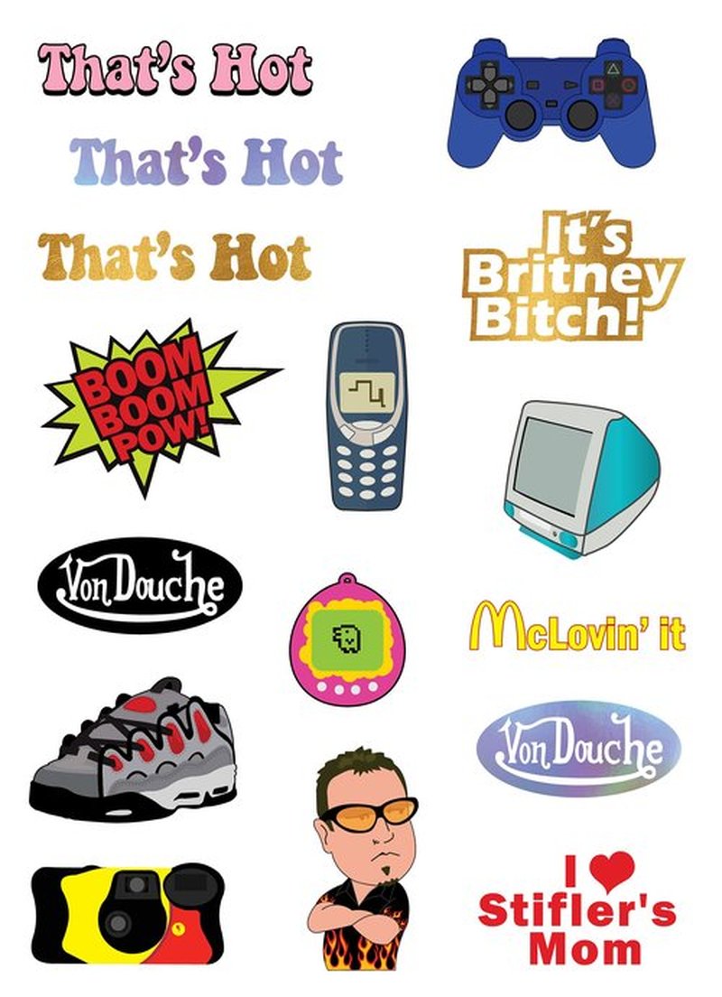 Throwback 2000s Y2K Theme Temporary Tattoos - 4 Sheets - Funny 2000s Party Favors, Decorations and Supplies