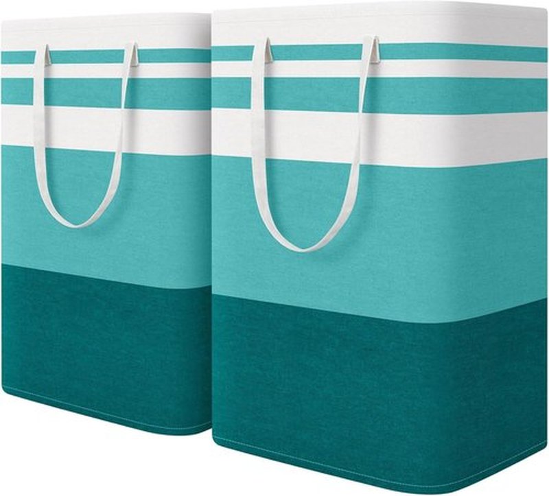 HomeHacks Large Waterproof Laundry Basket - Collapsible Hamper with Extended Handles | 75L Green