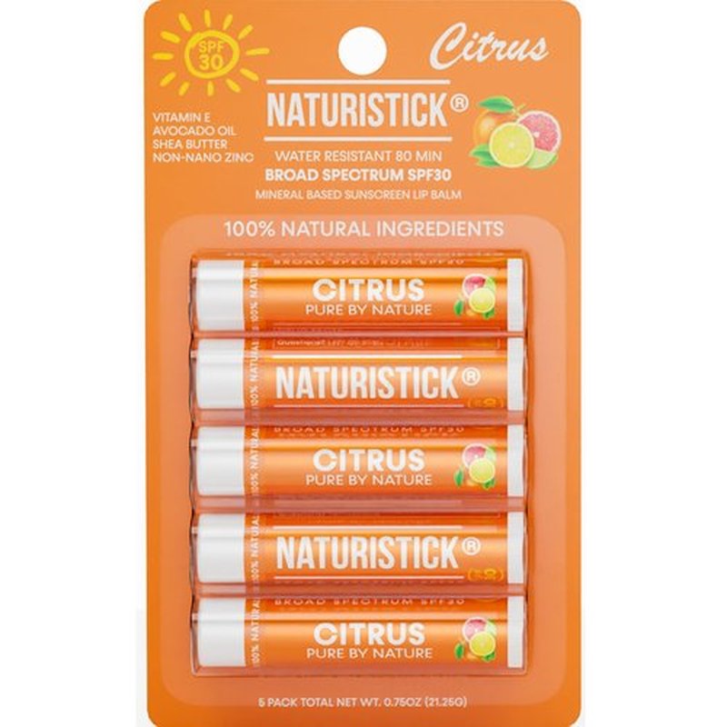 Naturistick UV Pro® Mineral SPF 30 Lip Balm – Citrus (5-Pack), Broad Spectrum Sun Protection