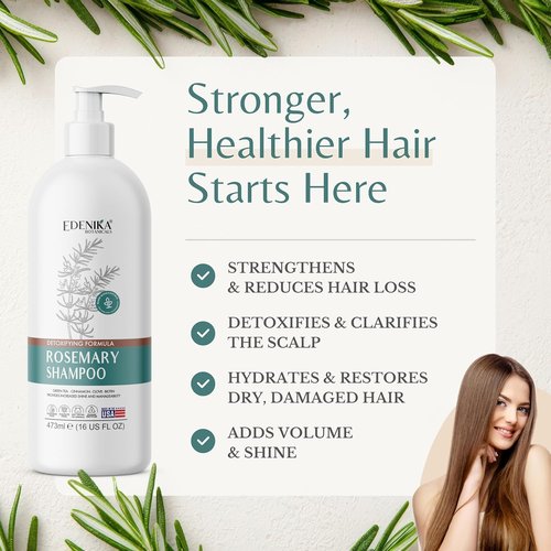 Edenika Botanicals Rosemary Oil Shampoo - Biotin Formula for Thinning Hair | Sulfate-Free, 16 fl oz
