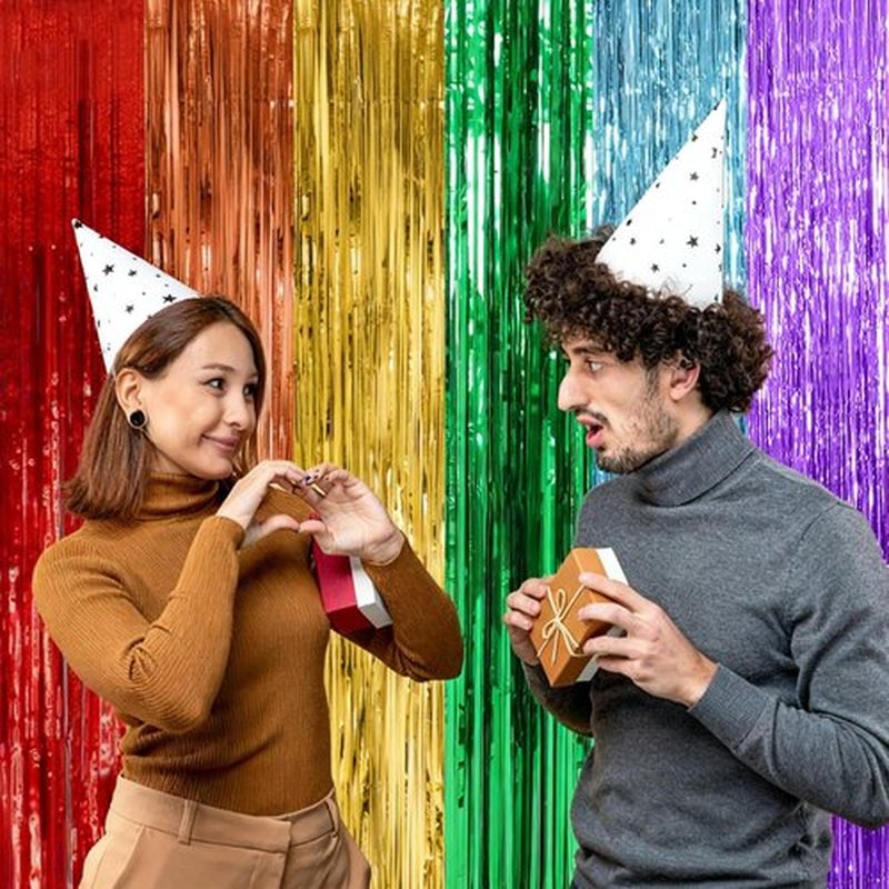 Regine Switzerland 5 Pack Rainbow Backdrop - Colorful Tinsel Curtain Party Decorations for Events