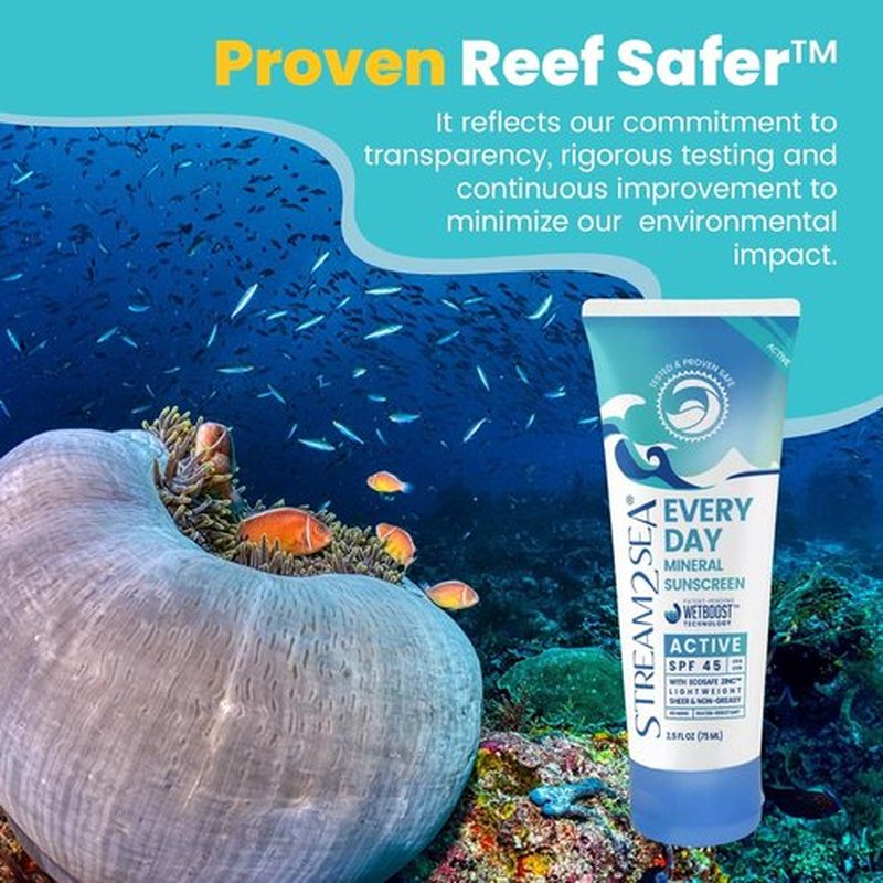Stream2Sea SPF 45 Active Mineral Sunscreen - Biodegradable & Reef Safe | 2.5 Fl Oz Non-Greasy Protection for Face & Body