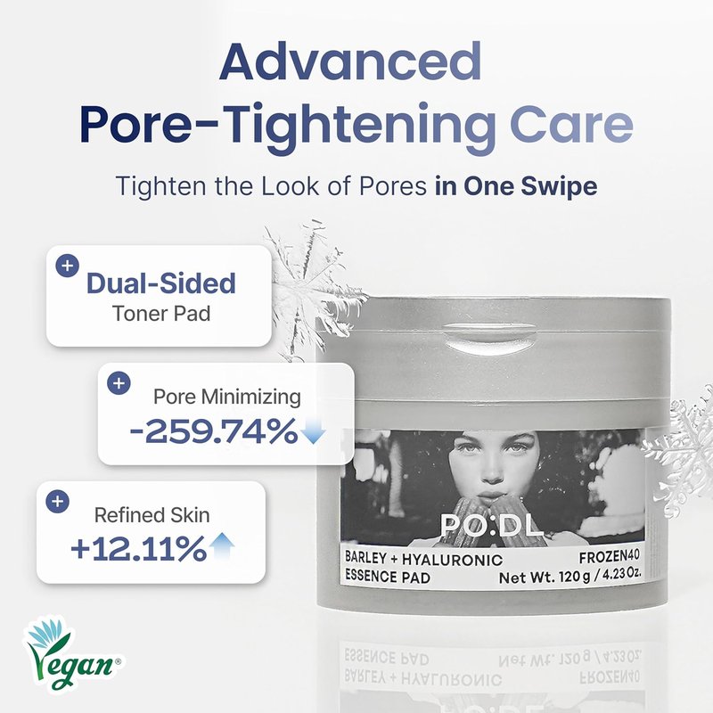[PODL] Barley Hyaluronic Essence Toner Pads - Instant Cooling Hydration & Calming | 70 Count | Korean Skin Care