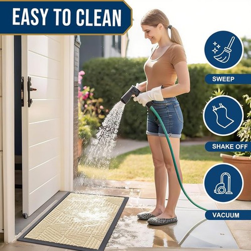 Smiry Heavy-Duty Natural Rubber Front Door Mat - Traps Dirt & Moisture | Easy Clean, Irregular Triangle (29.5x17, Beige)