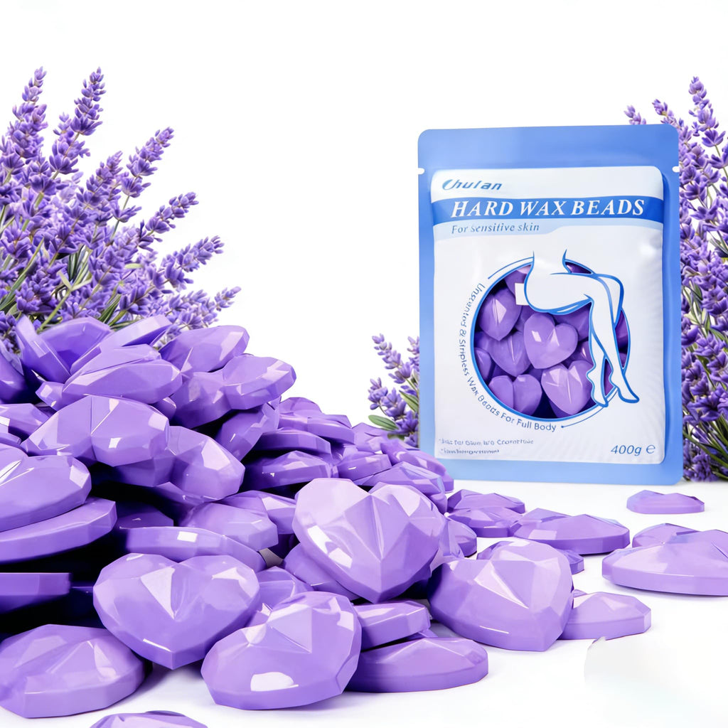 Chulan Hard Wax Beads, 14.1oz Heart Shape Wax Beans for Sensitive Skin, Hypoallergenic Waxing Bead for Coarse Hair Removal, Body, Brazilian, Facial, Bikini, Legs, Armpits Home Salon Lavender Purple