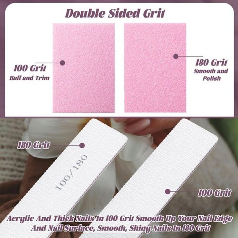 100 Pcs Nail Files and Buffers Set 100/180 Grit Emery Boards for Natural Nails 4 Sided Nail Buffer Blocks for Professional Manicure Care Pedicure Tools