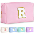 TOPEAST Cosmetic Travel Bags for Women, Preppy Small Makeup Bag, PU Leather Waterproof Toiletry Bag, Unique Friendship Gifts for Friends Coworker, Cute Stuff for Girls (Pink R)