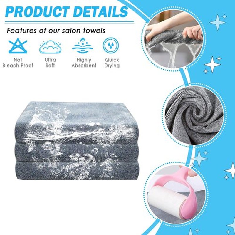 Puomue Grey Salon Towels, Super Soft and Absorbent Microfiber Hair Towel for Salon, Bath, Spa, Pool and Home, 27 inch X 16 inch (Grey - 6 Pack)