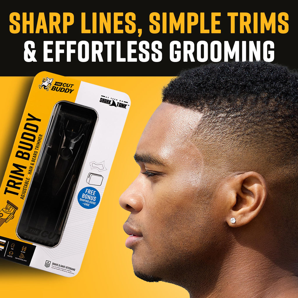 The Cut Buddy Trim Buddy, Cordless Beard & Hairline Trimmer with 4 Guards + Shaping Tool, Beginner-Friendly, Rechargeable, T-Blade Precision, As Seen on Shark Tank