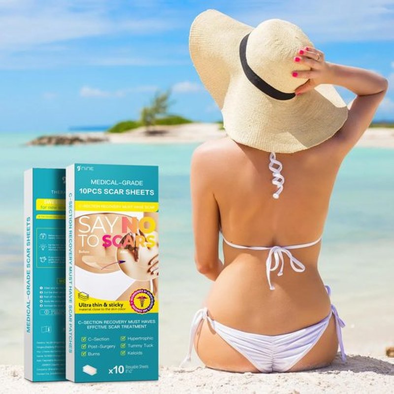 Silicone Scar Thicked Sheets,C Section Recovery Kit 2in x 8in 10ct | Reuseable Extra Long Scar Strips for Reducing the Appearance of Keloid Bump,Stretch Marks,Burn,Surgical Scar Removal(Latex Free)