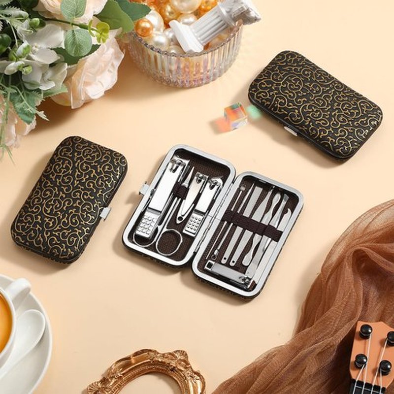 Geosar 12 Sets Manicure Set Nail Clippers Set Pedicure Kit 12 in 1 Stainless Steel Professional Grooming Kits Nail Care Tools with Travel Case for Home Tool(Modern Style)