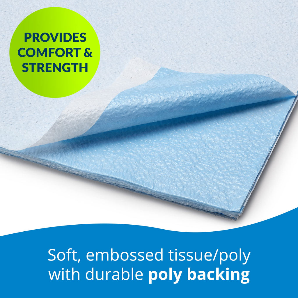 TIDI 356 Avalon Single-Use Medical Equipment Drape, Blue, 40" W x 60" L (Pack of 100) ― Disposable Stretcher Sheet ― Embossed ― 1-Ply Tissue ― Poly Back To Help Prevent Leak-Through ― Medical Supplies