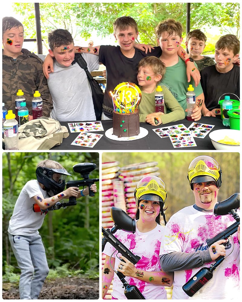 YanZonic 204Pcs Paintball Temporary Tattoos - Fun Kids Paintballs Tattoos Temporary Stickers Favors for Paintball Birthday Decorations, Paintball Party Supplies Class School Carnival
