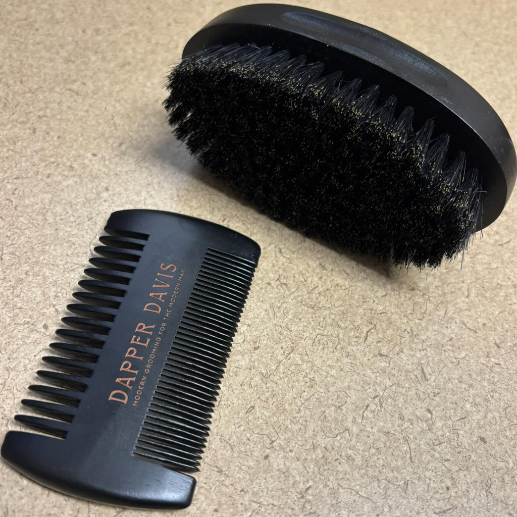 Dapper Davis Beard Brush and Comb Set for Men | Boar Bristle Beard Brush & Wooden Beard Comb | Beard Grooming Kit for Softening, Detangling & Styling Facial Hair