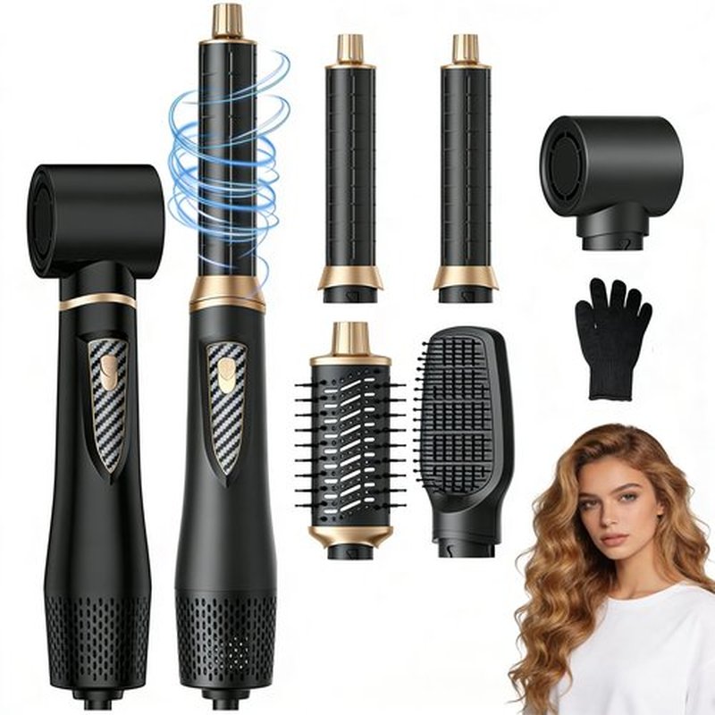 Atopskins 5 in 1 Hair Dryer Brush - Ionic Hot Air Styler for Fast Drying Auto Curling, 3 Heat Settings Blow Dryer, Frizz-Free Shine All Hair Types Hair Styling Tool Gift for Women (Black)