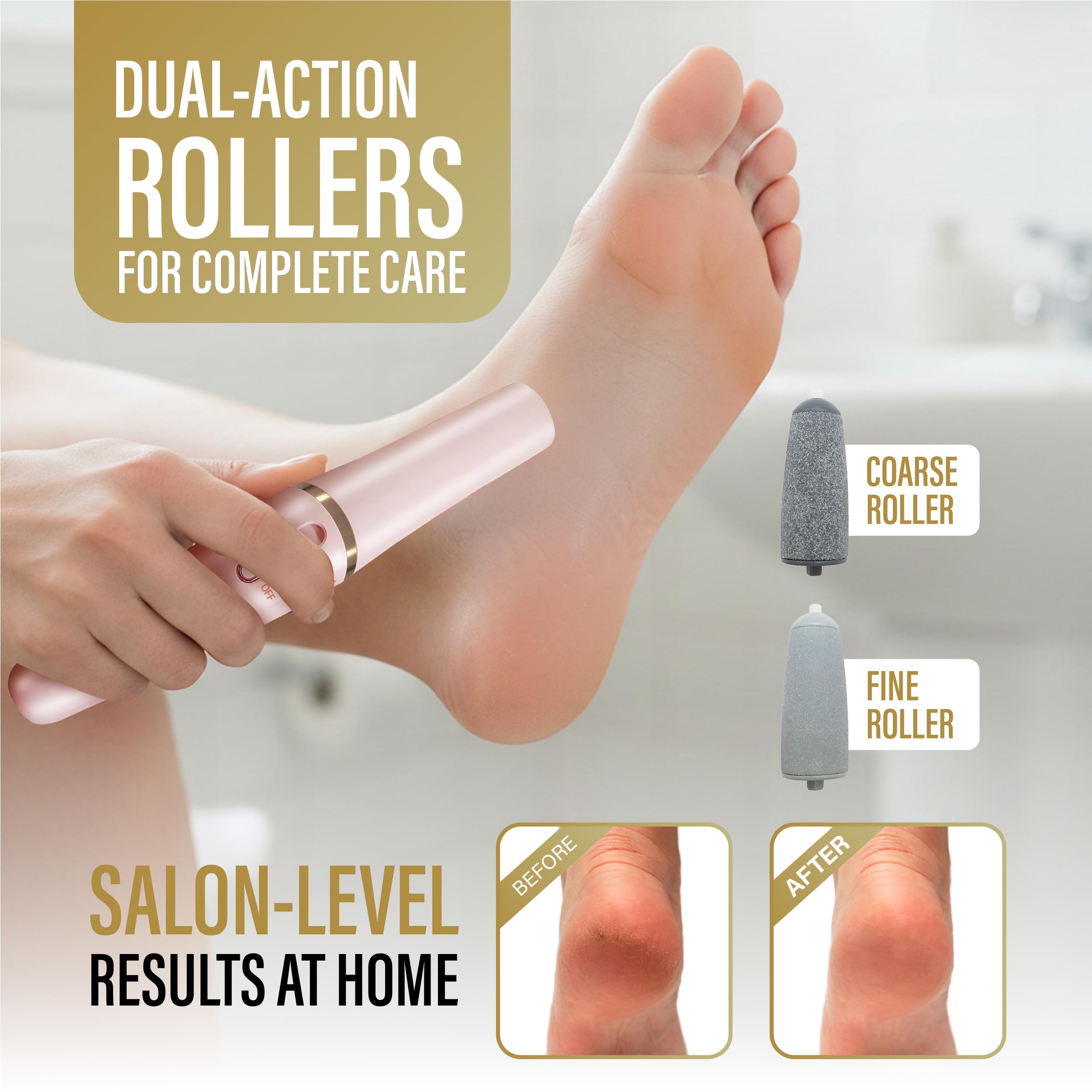 Green Cosmos Electric Callus Remover for Feet, Rechargeable Pedicure Tool with Dual Rollers, Cordless Foot Grinder for Dry Cracked Heels, Portable Foot Care Device