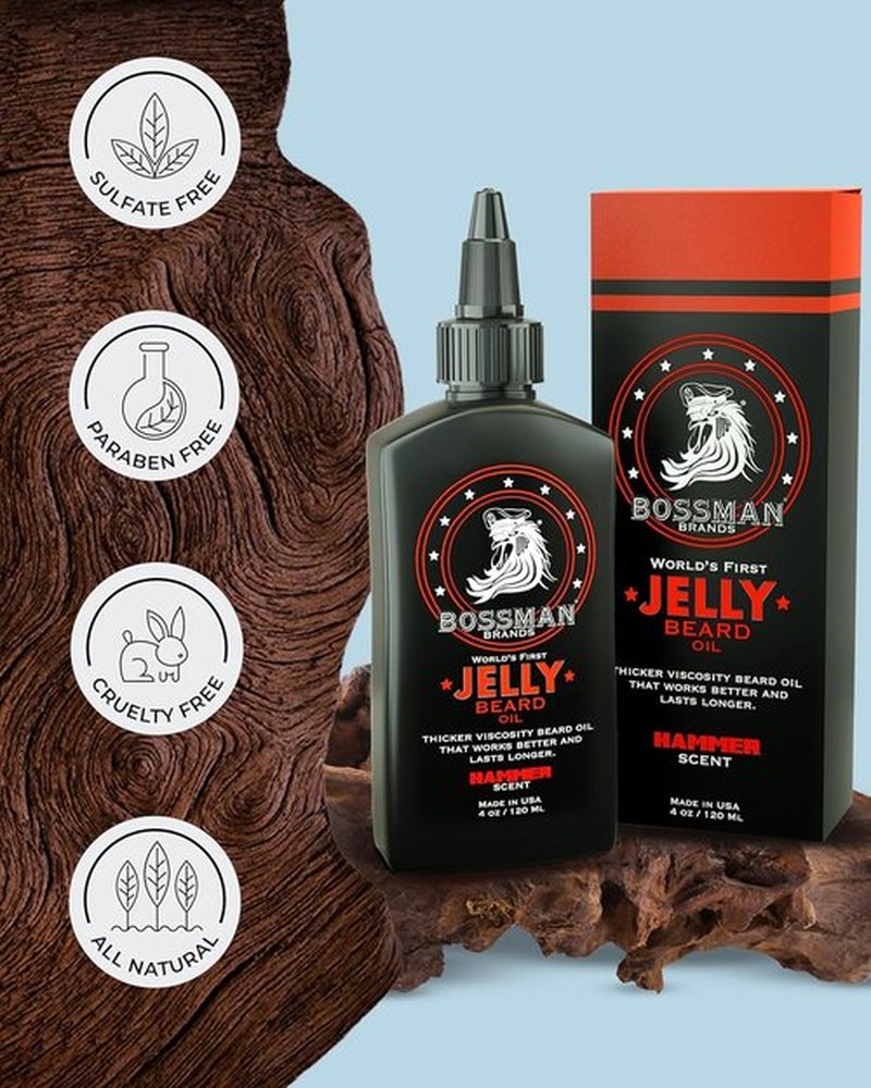 Bossman Jelly Beard Oil - Softens & Conditions with Natural Ingredients | 4 oz, Hammer Scent