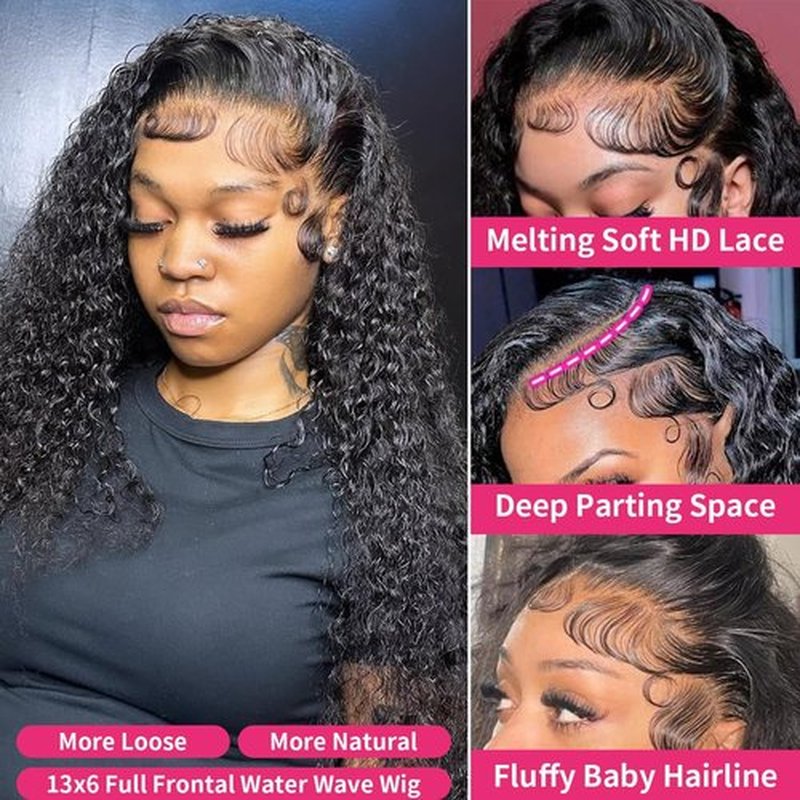 Flower Shadow 13x6 Full Lace Frontal Wig Water Wave Virgin Human Hair Wigs 210% 18 Inch Deep Wave 13x6 HD Full Lace Frontal Wigs For Black Women Wet and Wavy Wig