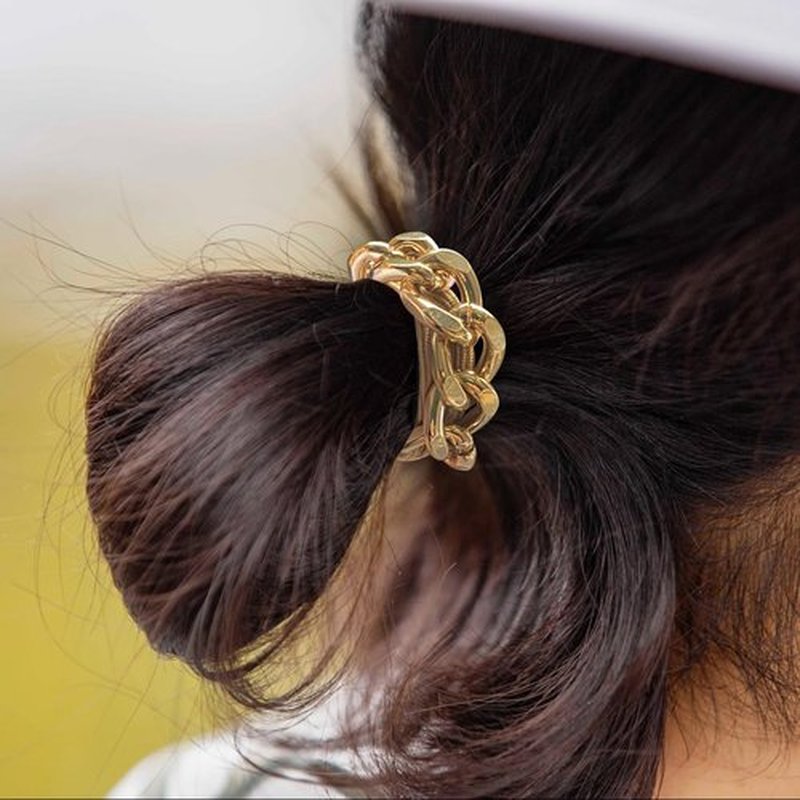Bracelet Hair Ties for women - Ponytail Holders - Cute Hair Accessories with Gold Jewelry - Handmade Soft Elastic No Damage Scrunchies - Khaki