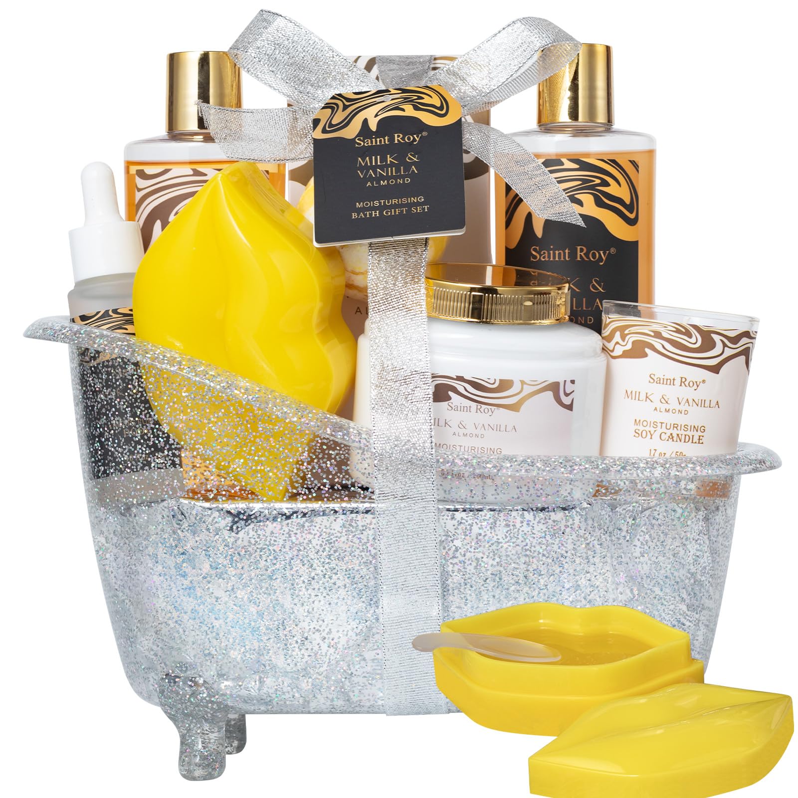 Spa Gift Basket, beauty bath kit Mother Day Gifts for Women, Bath and Body Almond Milk Vanilla Spa Gifts for Women, Bath Gift Set Christmas, Scent Lotion, Lip Mask, Birthday Holiday Bridal Shower